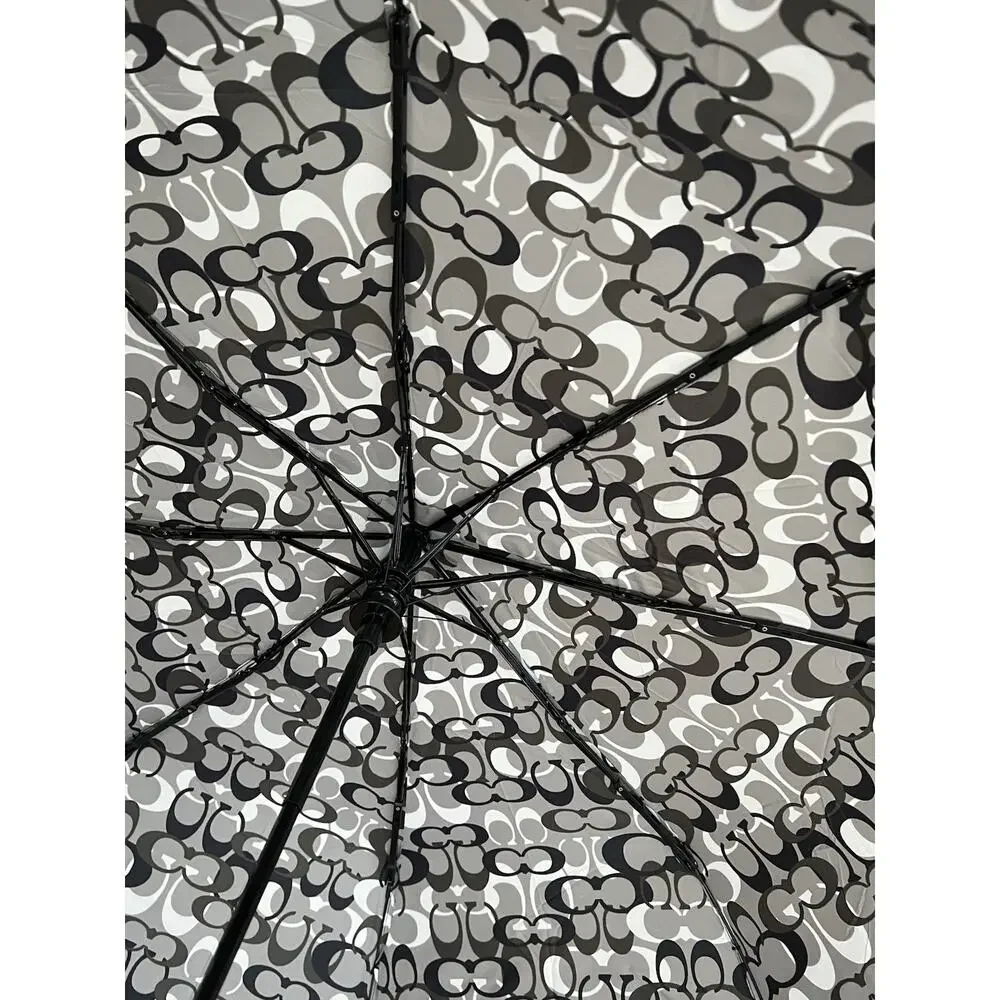 COACH Signature C Logo Compact Umbrella Gray Black White NWT